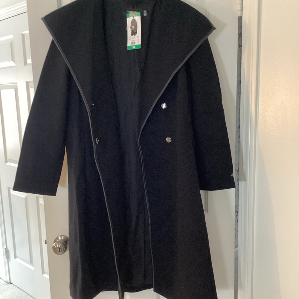 Tahari Black Wrap Trench Coat with Belt - Picture 3 of 8